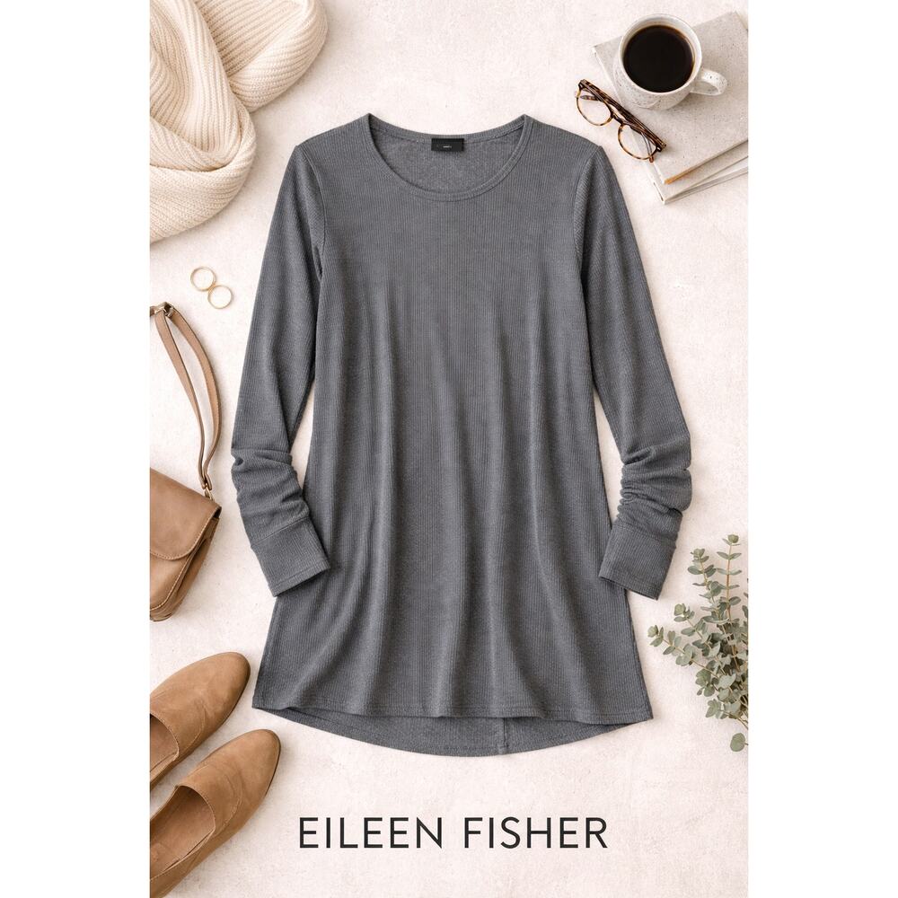 Eileen Fisher Petite Small Grey Tencel Ribbed Tunic Soft Relaxed‎ Fit